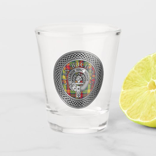 Clan Buchanan Crest & Tartan Shot Glass Shot Glas (Voorkant)