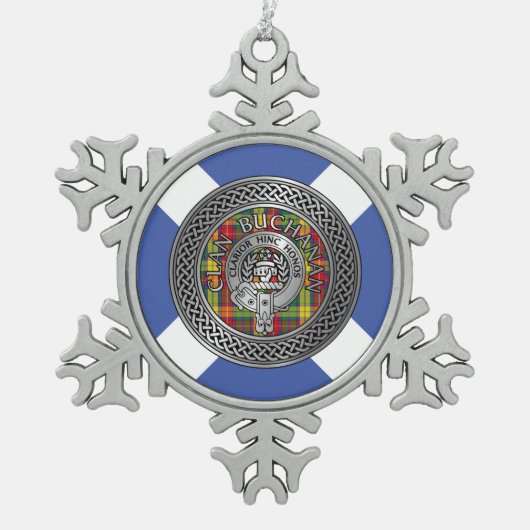Clan Buchanan Crest & Tartan Tin Sneeuwvlok Ornament (Voorkant)