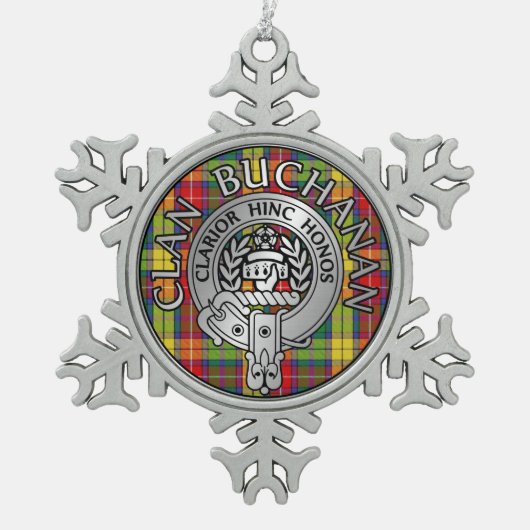 Clan Buchanan Crest & Tartan Tin Sneeuwvlok Ornament (Voorkant)