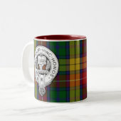Clan Buchanan Crest & Tartan Tweekleurige Koffiemok (Voorkant links)