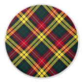 Clan Buchanan Geel en Groen Schots Plaid Keramische Knop (Voorkant)