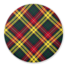Clan Buchanan Geel en Groen Schots Plaid Keramische Knop