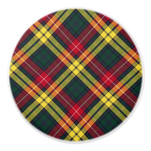 Clan Buchanan Geel en Groen Schots Plaid Keramische Knop (Voorkant)