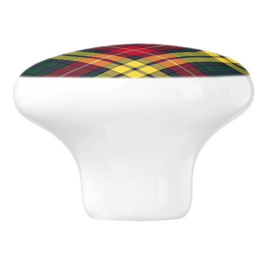 Clan Buchanan Geel en Groen Schots Plaid Keramische Knop (Zijkant)