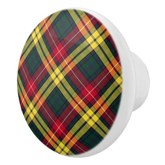 Clan Buchanan Geel en Groen Schots Plaid Keramische Knop (Rechts)