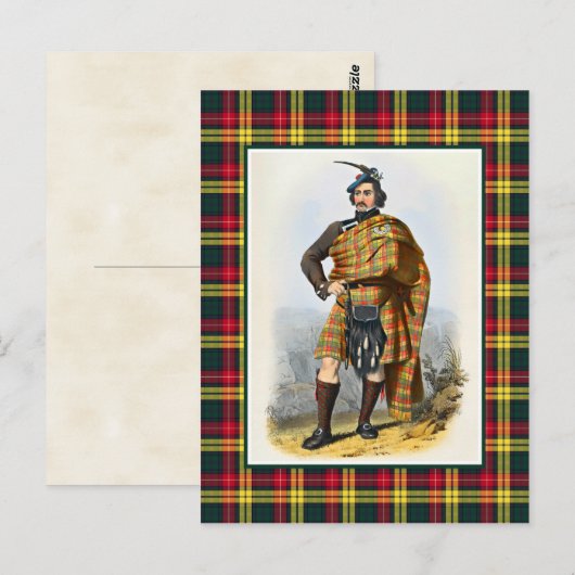 Clan Buchanan  Illustratie Tartan Lijst Briefkaart (Voorkant / Achterkant)