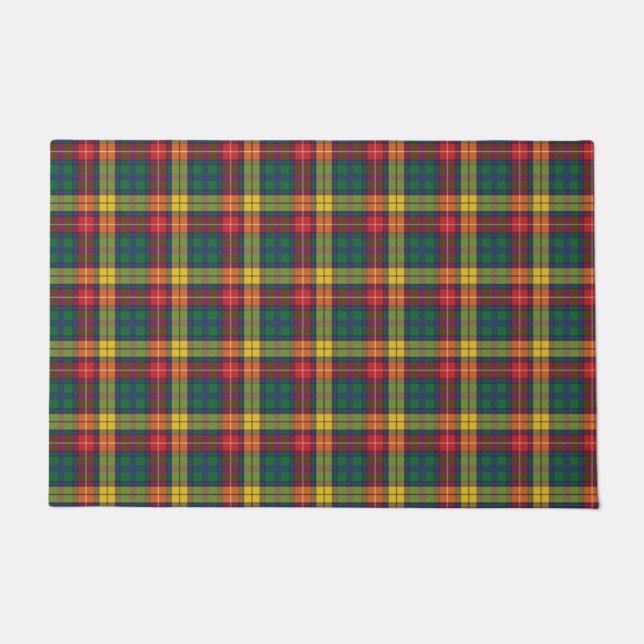 Clan Buchanan Plaid Groen Rood Geel Check Tartan Deurmat (Voorkant)