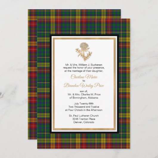 Clan Buchanan Plaid Thistle bruiloft uitnodiging (Voorkant / Achterkant)