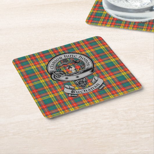 Clan Buchanan Tartan & Crest Kartonnen Onderzetters (Schuin)