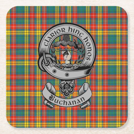 Clan Buchanan Tartan & Crest Kartonnen Onderzetters (Voorkant)