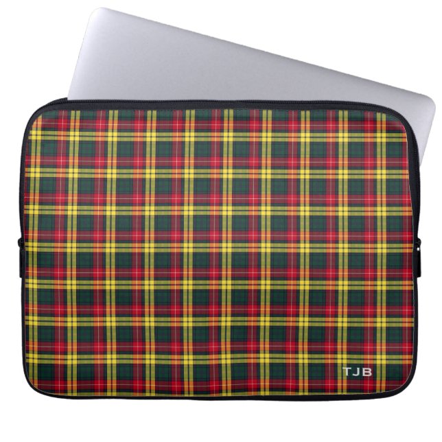 Clan Buchanan Tartan Kleurrijke Plaid Monogram Laptop Sleeve (Voorkant)