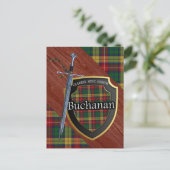 Clan Buchanan Tartan Sword & Shield Briefkaart (Staand voorkant)