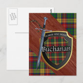 Clan Buchanan Tartan Sword & Shield Briefkaart (Voorkant / Achterkant)