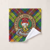 Clan Buchanan Wapen over Tartan Bad Handdoek (Wasdoekje)