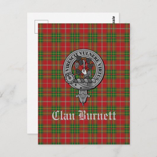Clan Burnett Crest Badge & Tartan Briefkaart (Voorkant / Achterkant)