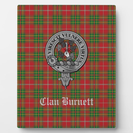 Clan Burnett Crest Badge & Tartan Tabletop Fotoplaat (Voorkant)
