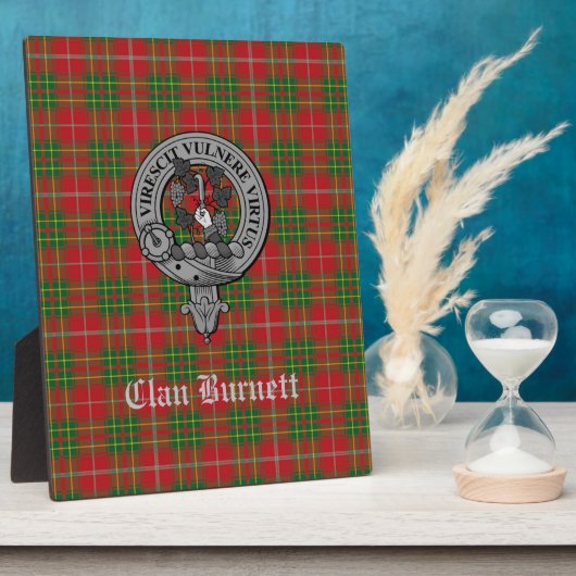 Clan Burnett Crest Badge & Tartan Tabletop Fotoplaat (Zijkant)