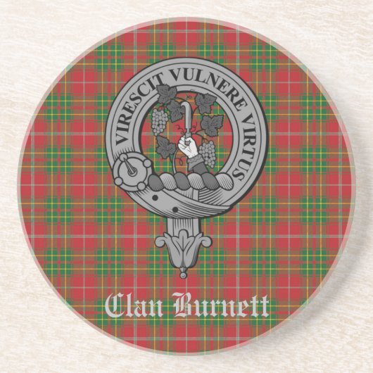 Clan Burnett Crest Badge & Tartan Zandsteen Onderzetter (Voorkant)