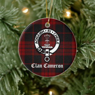 Clan Cameron Crest Badge en Tartan Keramisch Ornament
