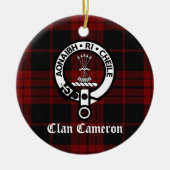 Clan Cameron Crest Badge en Tartan Keramisch Ornament (Voorkant)