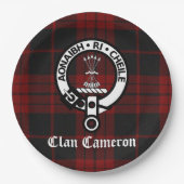 Clan Cameron Crest Badge en Tartan Papieren Bordje (Voorkant)