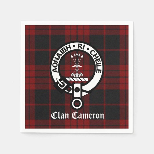 Clan Cameron Crest Badge en Tartan Servet (Voorkant)
