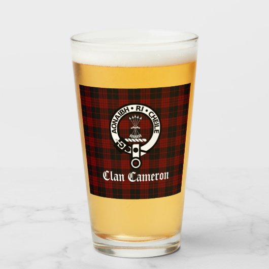 Clan Cameron Crest Badge & Tartan Glas (Voorkant gevuld)