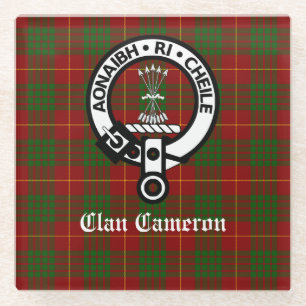 Clan Cameron Crest Badge & Tartan Glazen Onderzetter