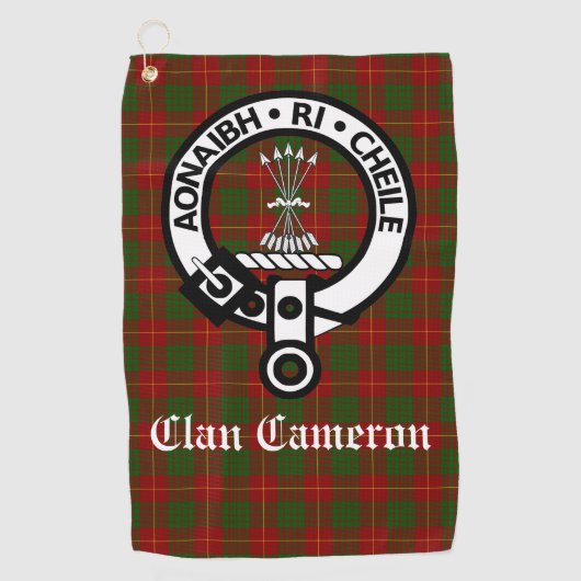Clan Cameron Crest Badge & Tartan  Golfhanddoek (Voorkant)