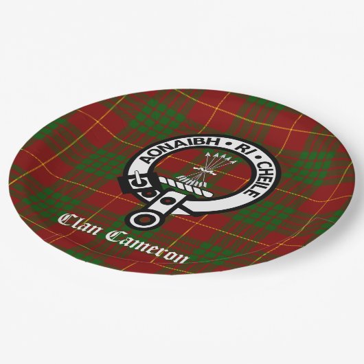 Clan Cameron Crest en Tartan Papieren Bordje (Gekanteld)