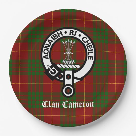Clan Cameron Crest en Tartan Papieren Bordje (Voorkant)