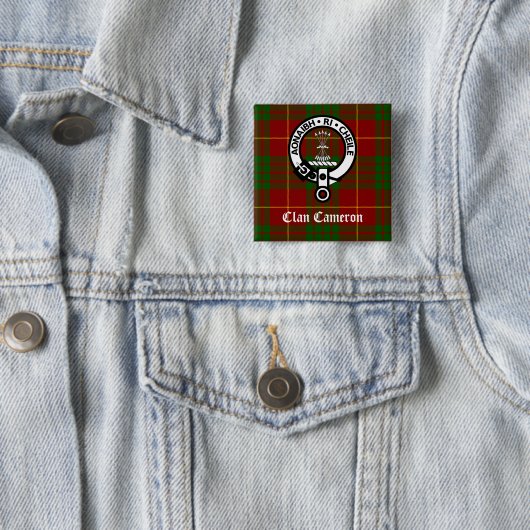 Clan Cameron Crest en Tartan Vierkante Button 5,1 Cm (In situ)
