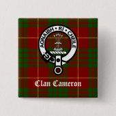 Clan Cameron Crest en Tartan Vierkante Button 5,1 Cm (Voorkant)