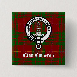 Clan Cameron Crest en Tartan Vierkante Button 5,1 Cm