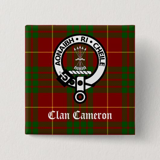 Clan Cameron Crest en Tartan Vierkante Button 5,1 Cm (Voorkant)