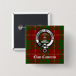 Clan Cameron Crest en Tartan Vierkante Button 5,1 Cm