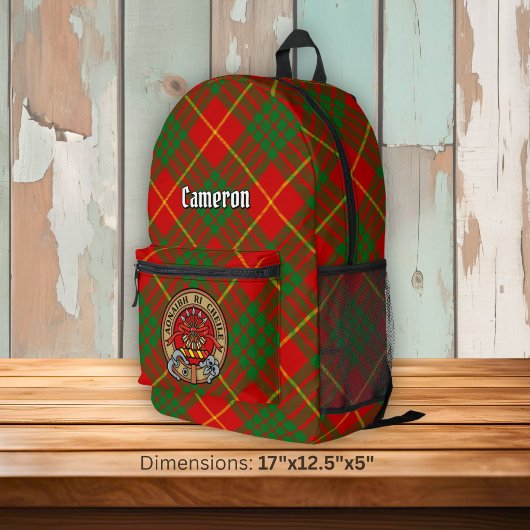 Clan Cameron Crest over tartan Bedrukte Rugzak