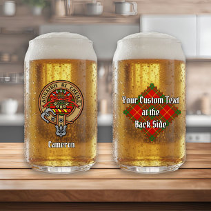 Clan Cameron Crest over Tartan Blikvorm Glas