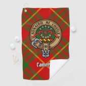 Clan Cameron Crest over Tartan Golfhanddoek (Insitu)