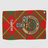 Clan Cameron Crest over Tartan Golfhanddoek (Horizontaal)