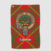 Clan Cameron Crest over Tartan Golfhanddoek (Voorkant)