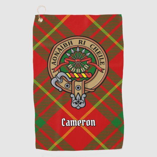 Clan Cameron Crest over Tartan Golfhanddoek (Voorkant)