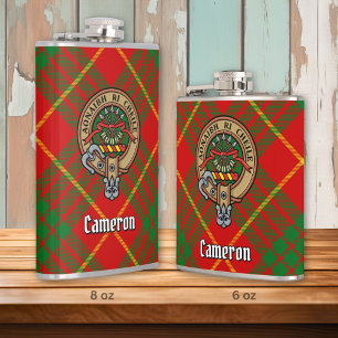 Clan Cameron Crest over Tartan Heupfles