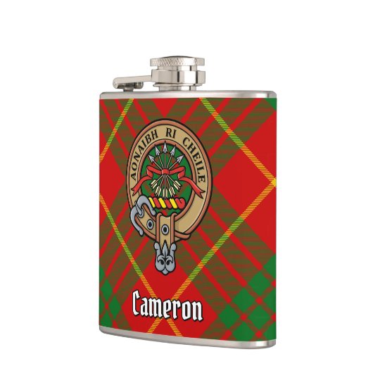 Clan Cameron Crest over Tartan Heupfles (Links)