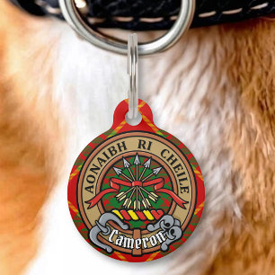 Clan Cameron Crest over tartan Huisdierpenning
