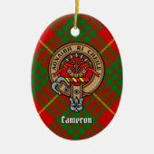 Clan Cameron Crest over Tartan Keramisch Ornament (Voorkant)