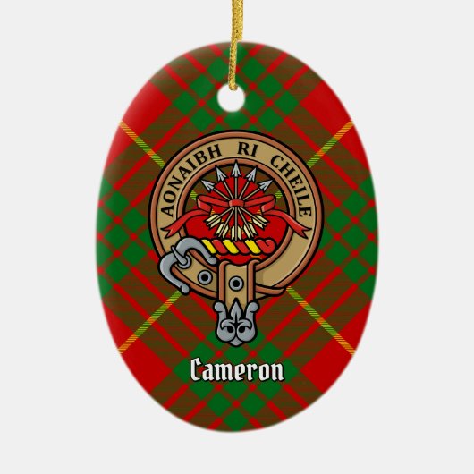 Clan Cameron Crest over Tartan Keramisch Ornament (Voorkant)