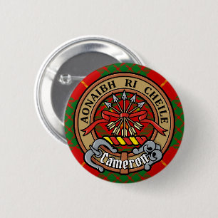 Clan Cameron Crest over Tartan Ronde Button 5,7 Cm