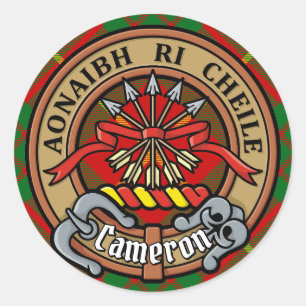 Clan Cameron Crest over Tartan Ronde Sticker