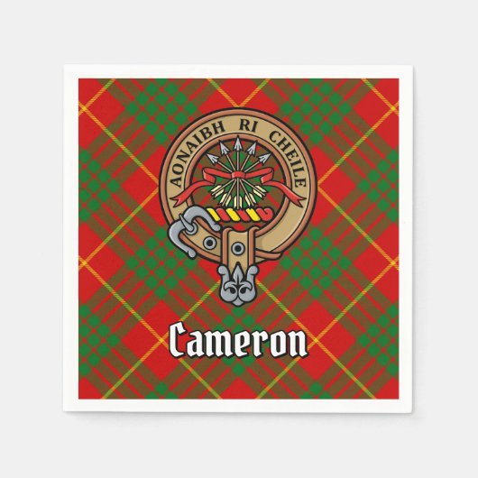 Clan Cameron Crest over Tartan Servet (Voorkant)
